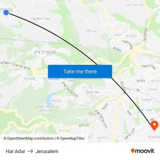 Har Adar to Jerusalem map