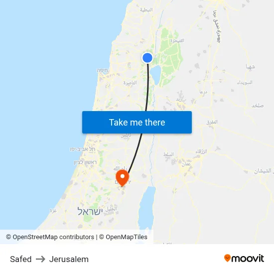 Safed to Jerusalem map