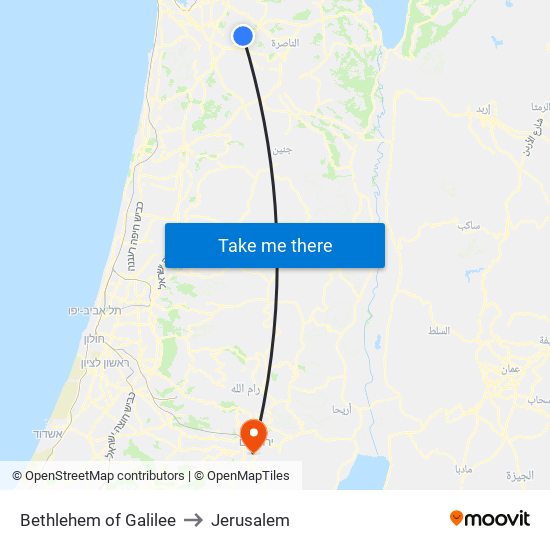Bethlehem of Galilee to Jerusalem map