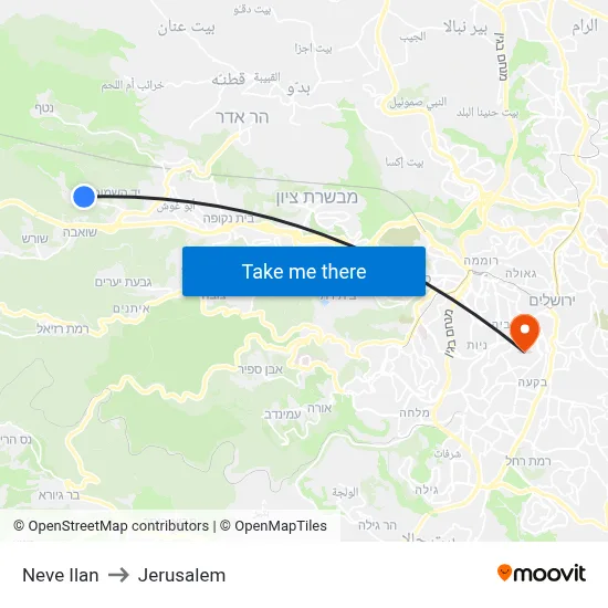 Neve Ilan to Jerusalem map