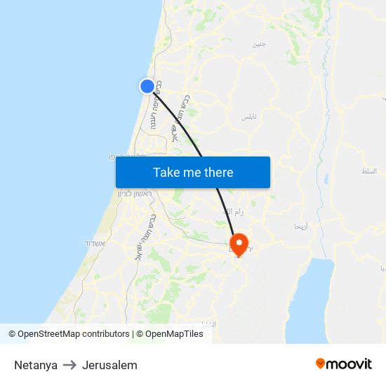 Netanya to Jerusalem map