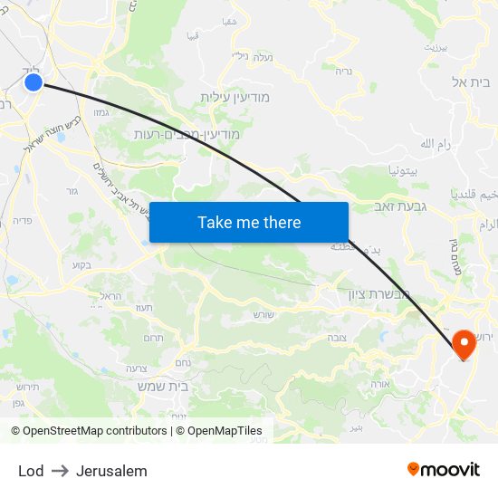 Lod to Jerusalem map