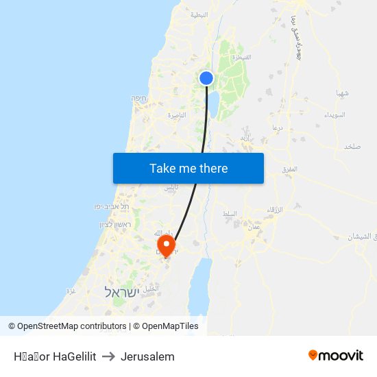 H̱aẕor HaGelilit to Jerusalem map