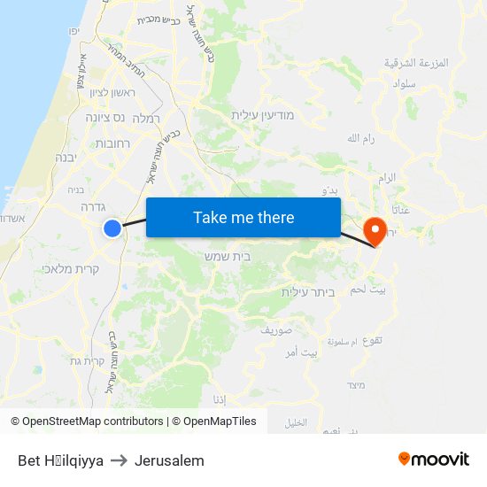 Bet H̱ilqiyya to Jerusalem map