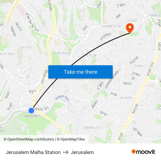 Jerusalem Malha Station to Jerusalem map