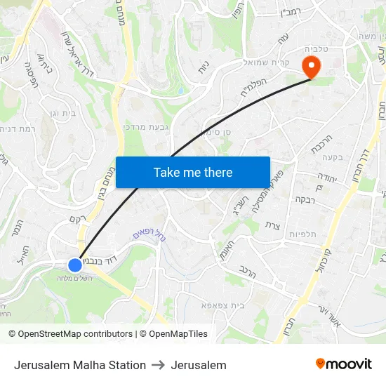 Jerusalem Malha Station to Jerusalem map