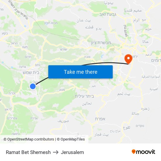 Ramat Bet Shemesh to Jerusalem map