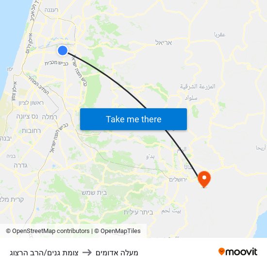 צומת גנים/הרב הרצוג to מעלה אדומים map