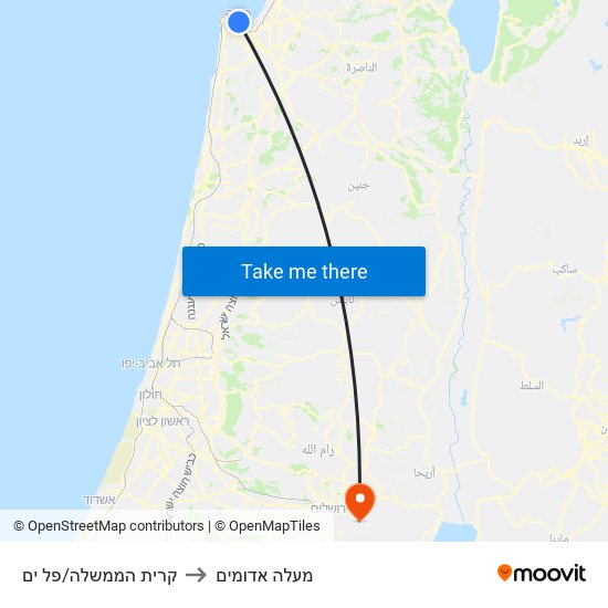 קרית הממשלה/פל ים to מעלה אדומים map