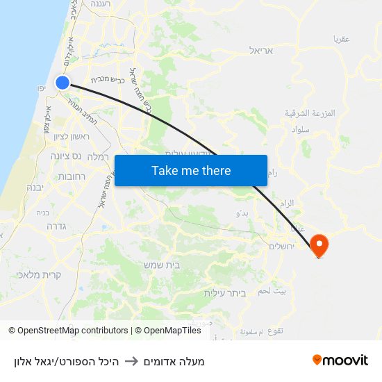 היכל הספורט/יגאל אלון to מעלה אדומים map