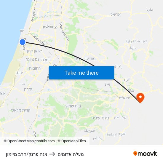 אנה פרנק/הרב מיימון to מעלה אדומים map