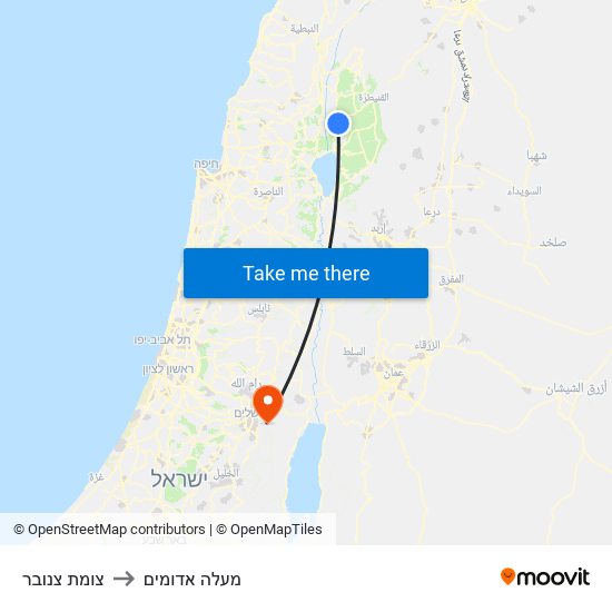 צומת צנובר to מעלה אדומים map