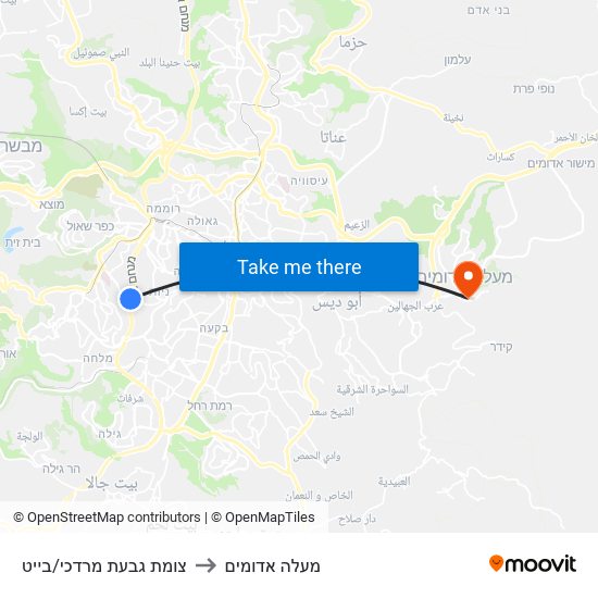 צומת גבעת מרדכי/בייט to מעלה אדומים map