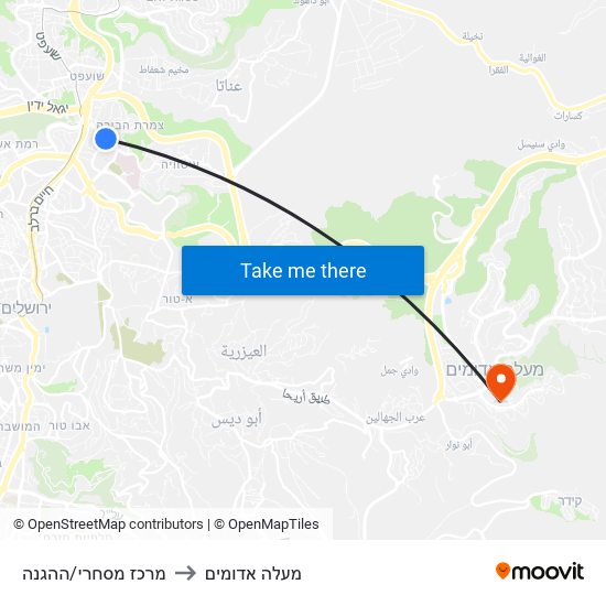 מרכז מסחרי/ההגנה to מעלה אדומים map