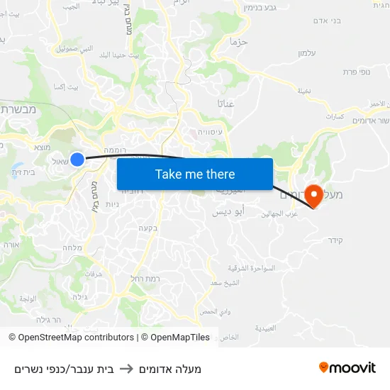 בית ענבר/כנפי נשרים to מעלה אדומים map