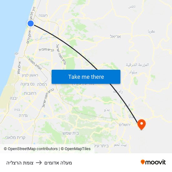 צומת הרצליה to מעלה אדומים map