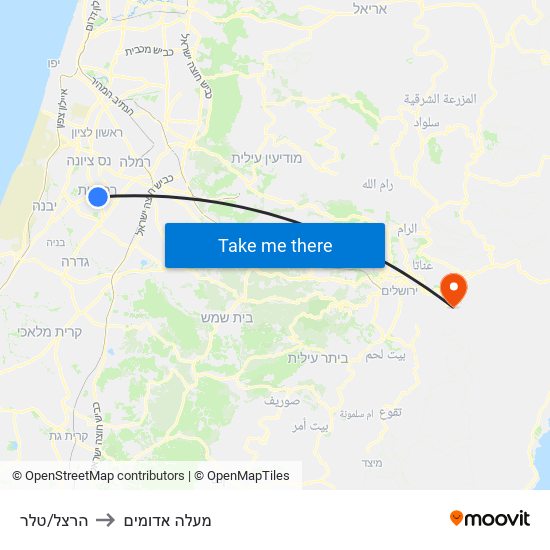 הרצל/טלר to מעלה אדומים map
