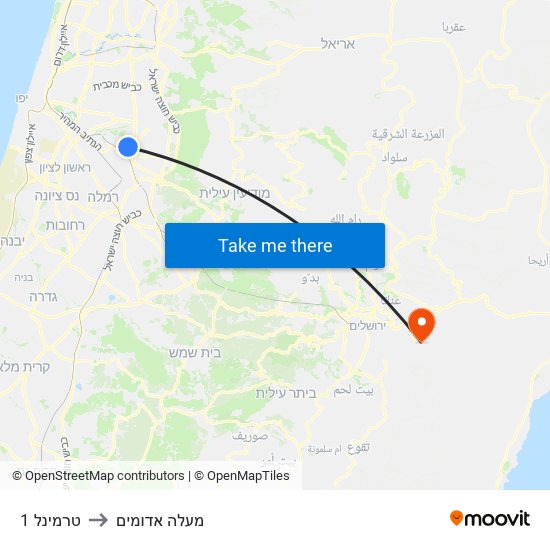 טרמינל 1 to מעלה אדומים map
