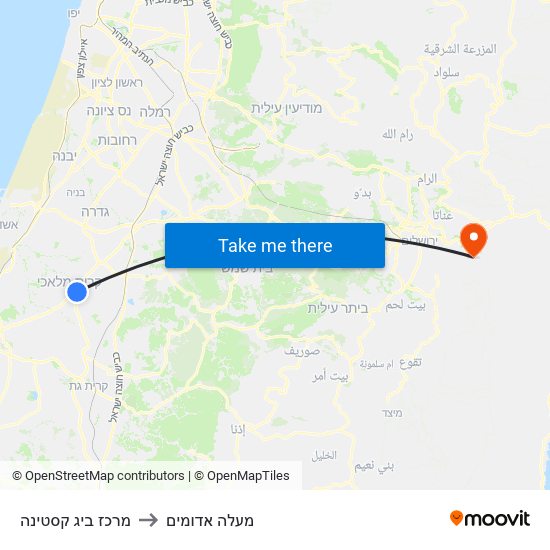 מרכז ביג קסטינה to מעלה אדומים map