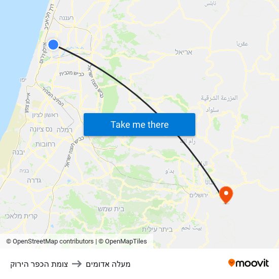 צומת הכפר הירוק to מעלה אדומים map