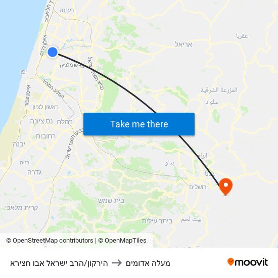 הירקון/הרב ישראל אבו חצירא to מעלה אדומים map