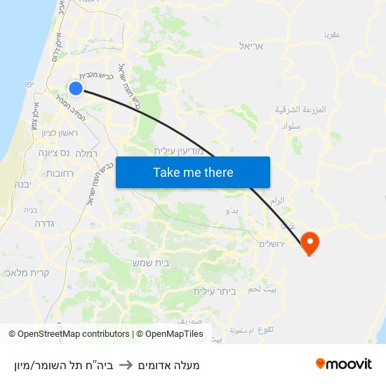 ביה''ח תל השומר/מיון to מעלה אדומים map