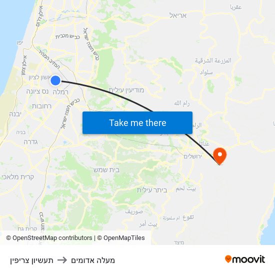 תעשיון צריפין to מעלה אדומים map