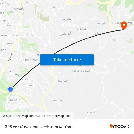 שמואל מאיר/כביש 398 to מעלה אדומים map