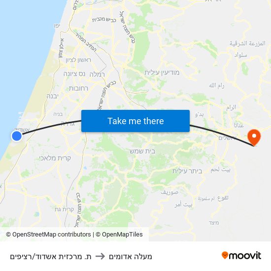 ת. מרכזית אשדוד/רציפים to מעלה אדומים map