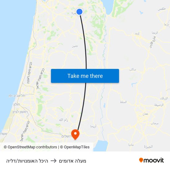 היכל האומנויות/דליה to מעלה אדומים map