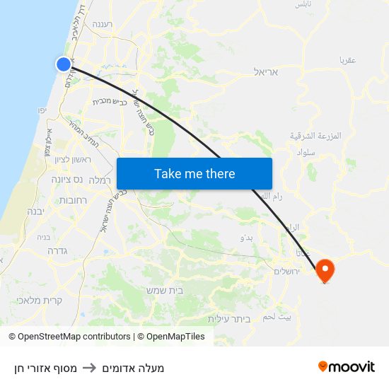 מסוף אזורי חן to מעלה אדומים map