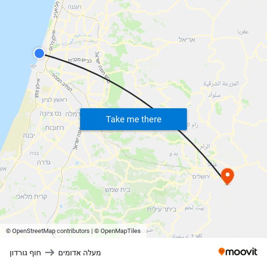 חוף גורדון to מעלה אדומים map