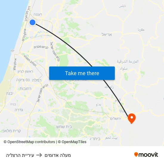 עיריית הרצליה to מעלה אדומים map