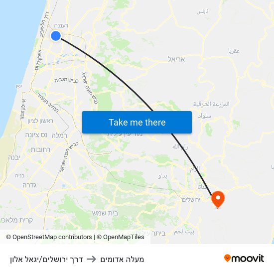דרך ירושלים/יגאל אלון to מעלה אדומים map