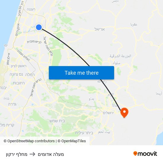 מחלף ירקון to מעלה אדומים map