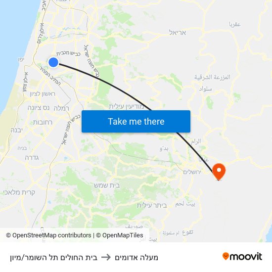 בית החולים תל השומר/מיון to מעלה אדומים map