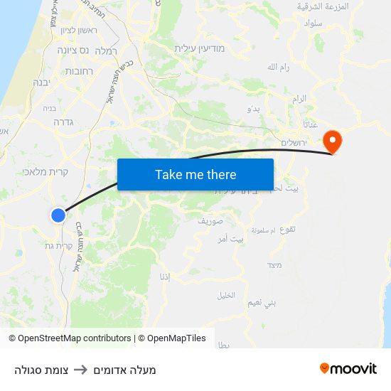 צומת סגולה to מעלה אדומים map