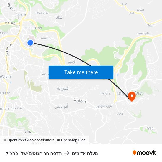 הדסה הר הצופים/שד' צ'רצ'יל to מעלה אדומים map