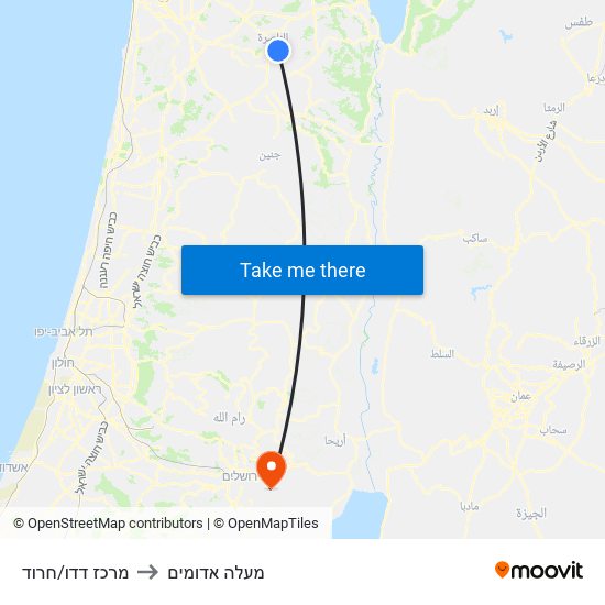 מרכז דדו/חרוד to מעלה אדומים map