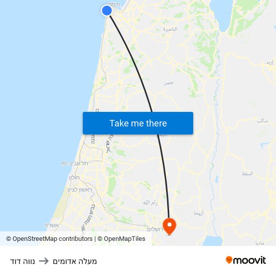נווה דוד to מעלה אדומים map