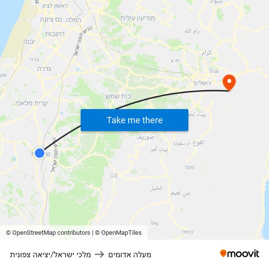 מלכי ישראל/יציאה צפונית to מעלה אדומים map