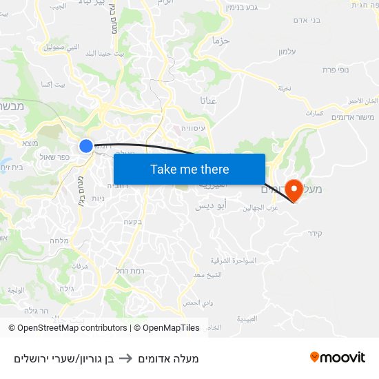 בן גוריון/שערי ירושלים to מעלה אדומים map