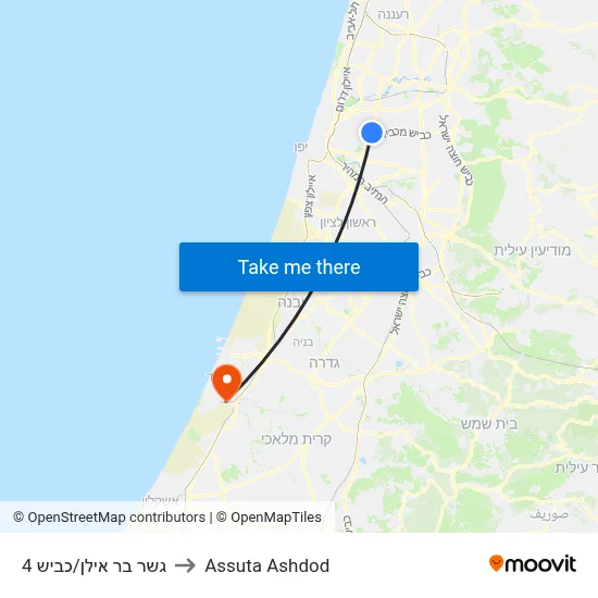 גשר בר אילן/כביש 4 to Assuta Ashdod map
