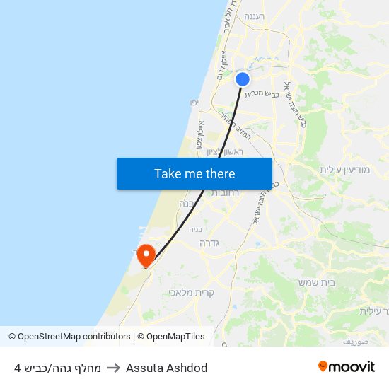 מחלף גהה/כביש 4 to Assuta Ashdod map