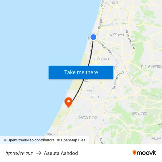 העלייה/פרנקל to Assuta Ashdod map