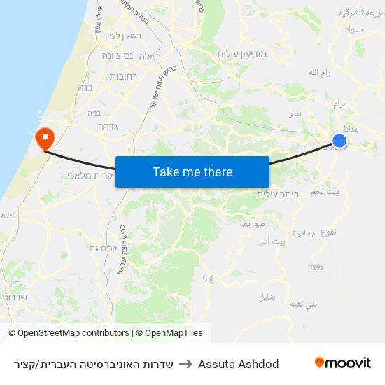 שדרות האוניברסיטה העברית/קציר to Assuta Ashdod map