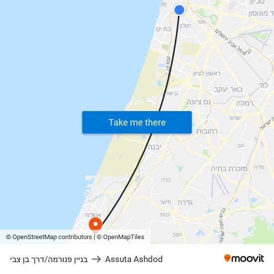 בניין פנורמה/דרך בן צבי to Assuta Ashdod map