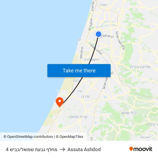 מחלף גבעת שמואל/כביש 4 to Assuta Ashdod map