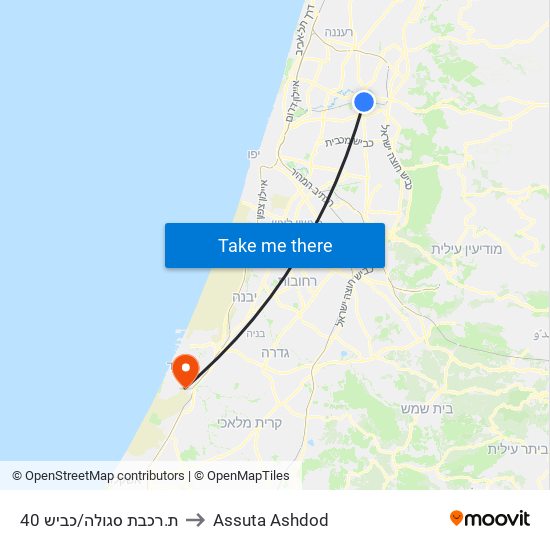 ת.רכבת סגולה/כביש 40 to Assuta Ashdod map