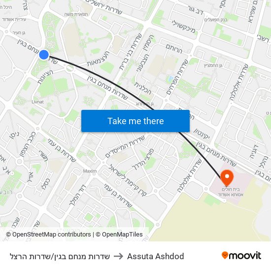 שדרות מנחם בגין/שדרות הרצל to Assuta Ashdod map